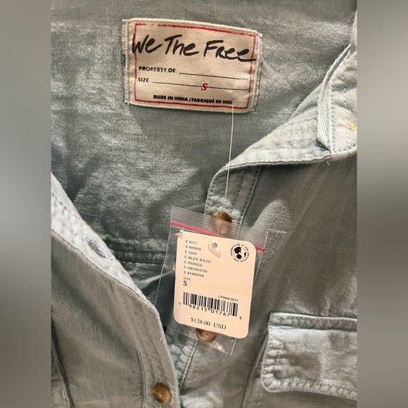 NWT new we the free people made for sun linen shirt button down small light blue - Picture 6 of 17